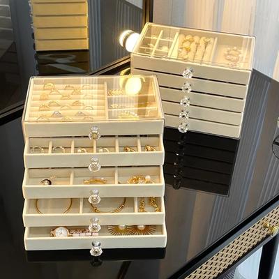 3Layer Flannel Jewelry Box Earring Necklace Ring Boxes Jewelry Dustproof Tabletop Organizers Multifunctional Storage Box Gifts