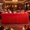 Christmas Table Skirt 6ft Rectangle Red Table Cloth Skirt For Wedding Water-Resistant Festive Tablecloths For Events Buffet