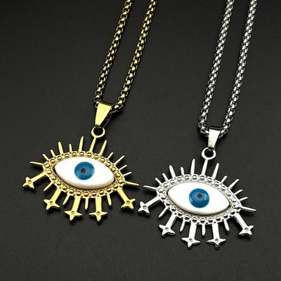 Collier Pendentif Œil de Démon Maléfique Vintage Pour Femmes Hommes Acier Inoxydable Couleur Dorée Amulette Chanceuse Yeux Bleus Diable Chaîne Bijoux Cadeau