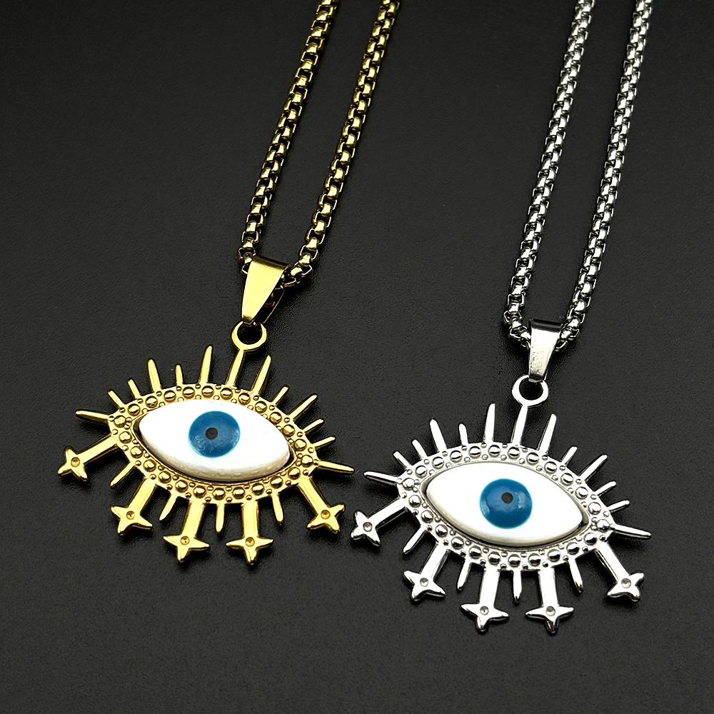 Vintage Evil Demon Eye Pendant Necklace For Women Men Stainless Steel Gold Color Lucky Amulet Devil Blue Eyes Chain Jewelry Gift