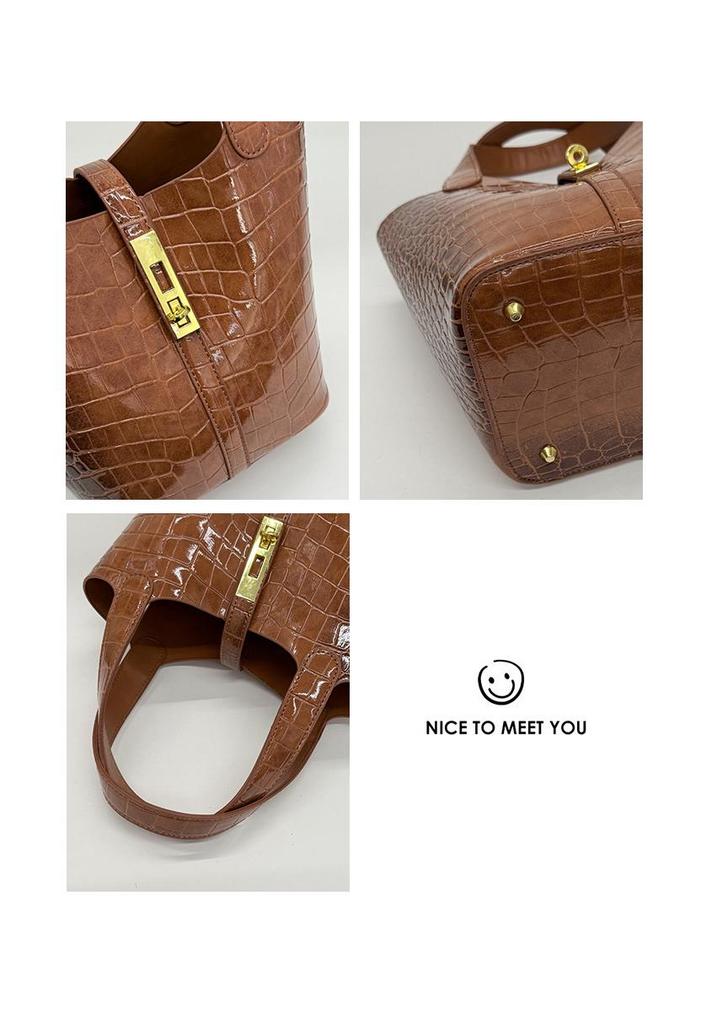 European & American Fashion Crocodile Pattern Bucket Bag - Lightweight, Retro, Versatile Handbag