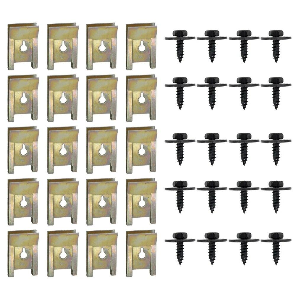 40pcs Chassis Engine Guard Metal Nut/Screw Washers U-shape Clip For BMW F10 E46 E92 E90 Car Fender Bumper Cross Head Screws