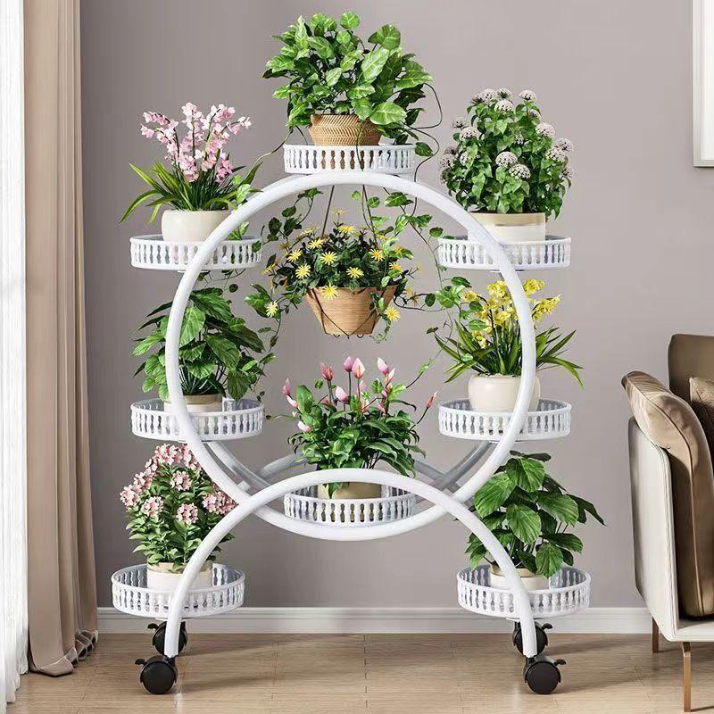 Floor Standing Mobile Plant Rack with Wheels Epipremnum Pot Stand Iron Multi-Layer Balcony Flower Shelf Storage Organizer