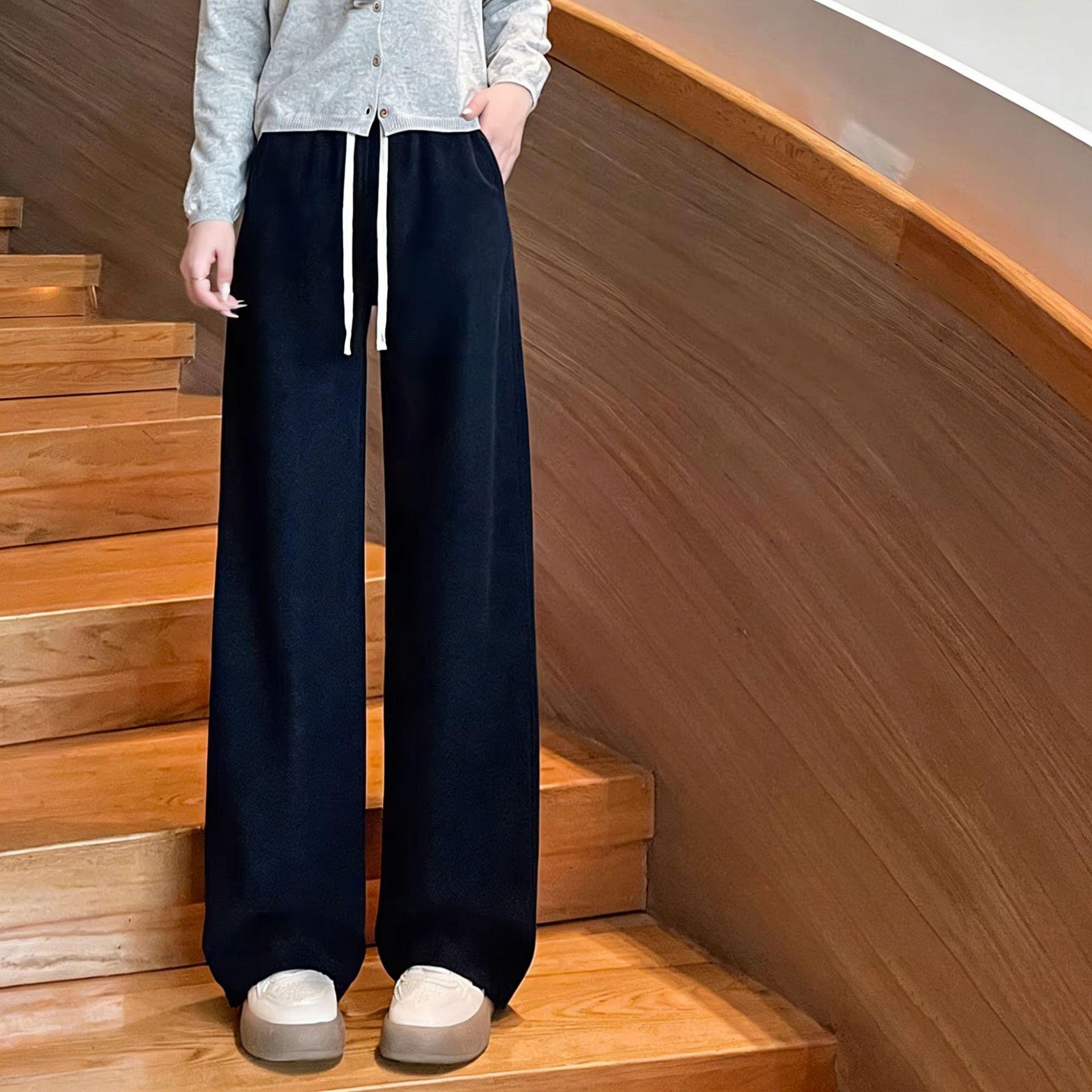 

Women s Plus Size High-Waisted Wide-Leg Cotton Flannel Pants for Spring/Autumn 2026 L