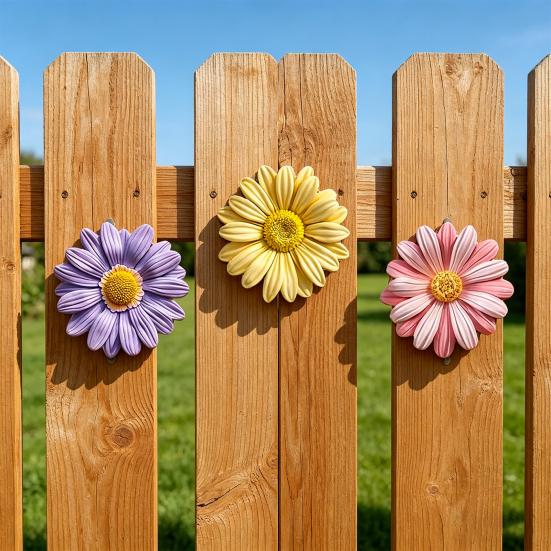 3 Pcs Spring Wildflower Wall Art 2D Wooden Flower Outdoor Hanging Wall Sculpture for Garden Patio Fence Home Wall Decor