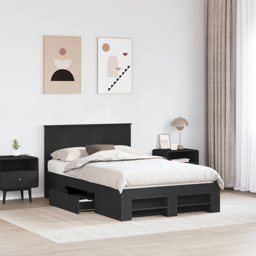Bed Frame with Headboard Black 137 x 203 cm Engineered Wood