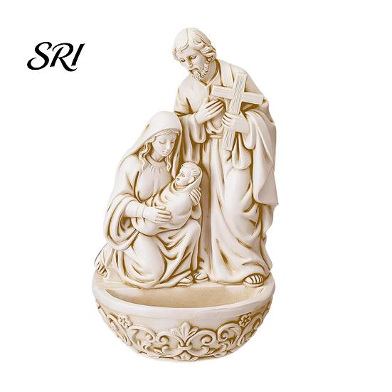 Moisture-proof Holy Water Font Font, Resin Saint Joseph Mary with Jesus Christ Figurine, Catholic Religious Ornament Container, Gifts for Office, A