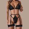 Sexy Lace Lingerie Set For Women Floral Lace Ultrathin See Through Bra Set Brassiere+Thong+Garter 3-Piece Underwear Erotic Sets