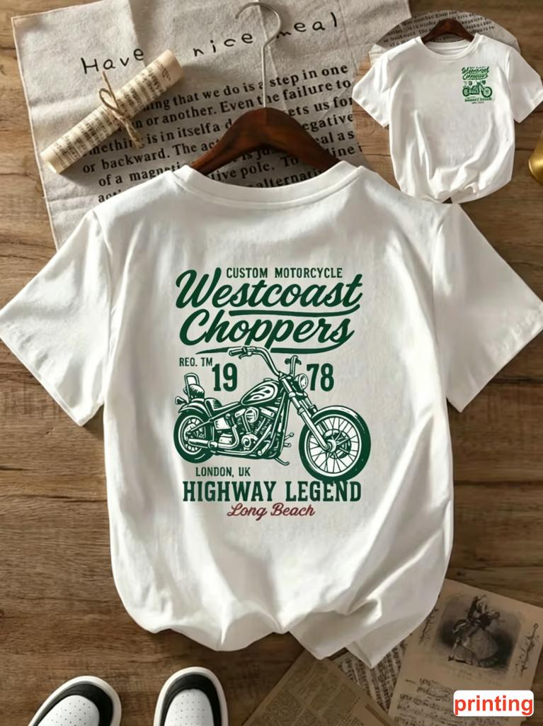 Classic 1978 Chopper Sketch Print Tee Crew Neck Short Sleeve Loose Fit Casual Blouse Great For Allseason Biker  Vintage Vibes