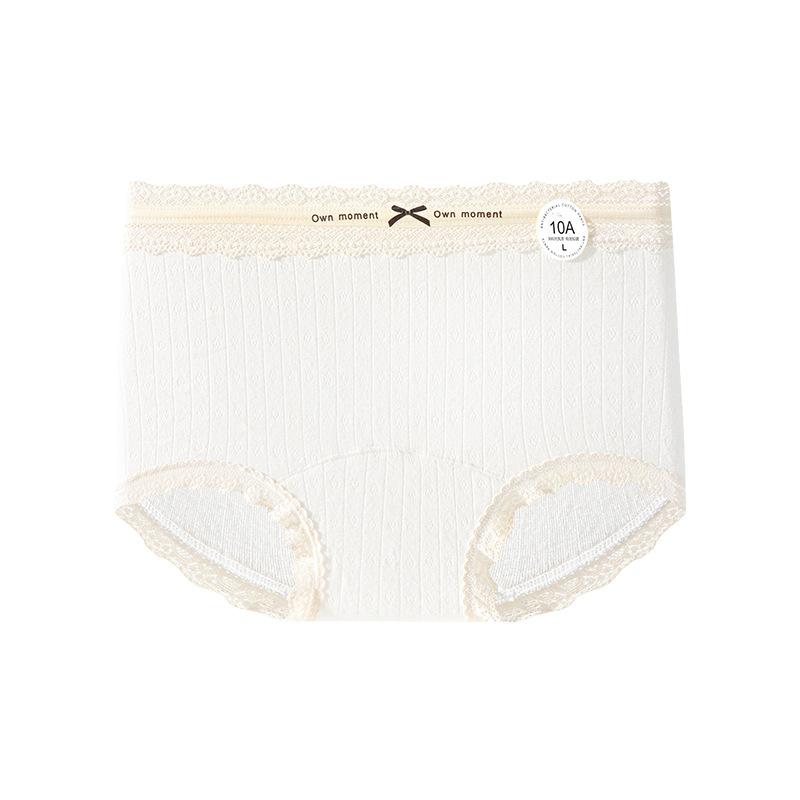 Women s Spring and Summer Pure Cotton 10A Antibacterial Breathable Crotch Elastic Mid Waist Briefs M