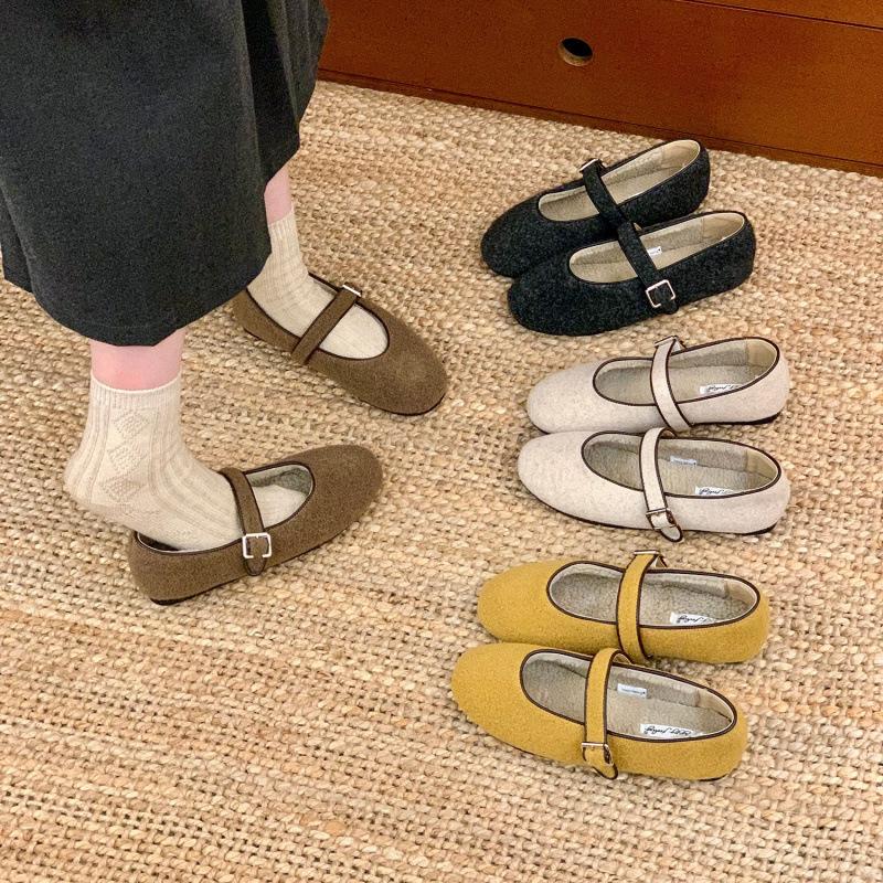 Happyfeeling retro velvet one-word with fluffy shoes women's 2025 Mary Jane single shoes warm cotton shoes
