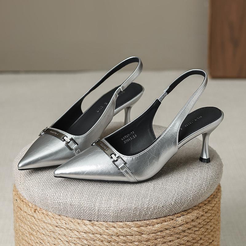 Fashion Small Design Sense Shallow Mouth with Sandals Women's Metal Buckle Pointed High Heels Stiletto Toe Single Shoes