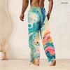 Men Plus Size Drawstring Waist Black Pink Printed Straight Leg Full Length Beach Pants