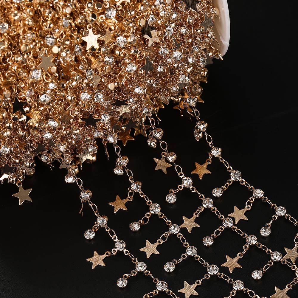 1Meter Star Chains Micro Inlay Crystal Stars Copper Chains for Handmade Bracelet Necklace Supplies DIY Jewelry Making Components