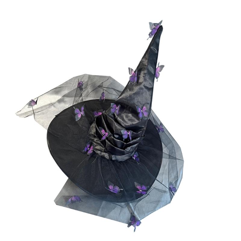 Halloween Wizard Hat Butterfly Witch Hat Witch Caps Wizard Costume Accessories for Masquerade Party Decor Cosplay Props