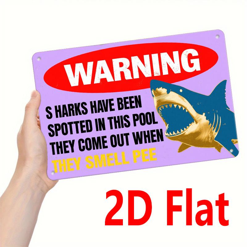 

2D Flat Shark Warning Sign Iron Plaque for Pool Outdoor Summer Party Decor 20x30cm белый