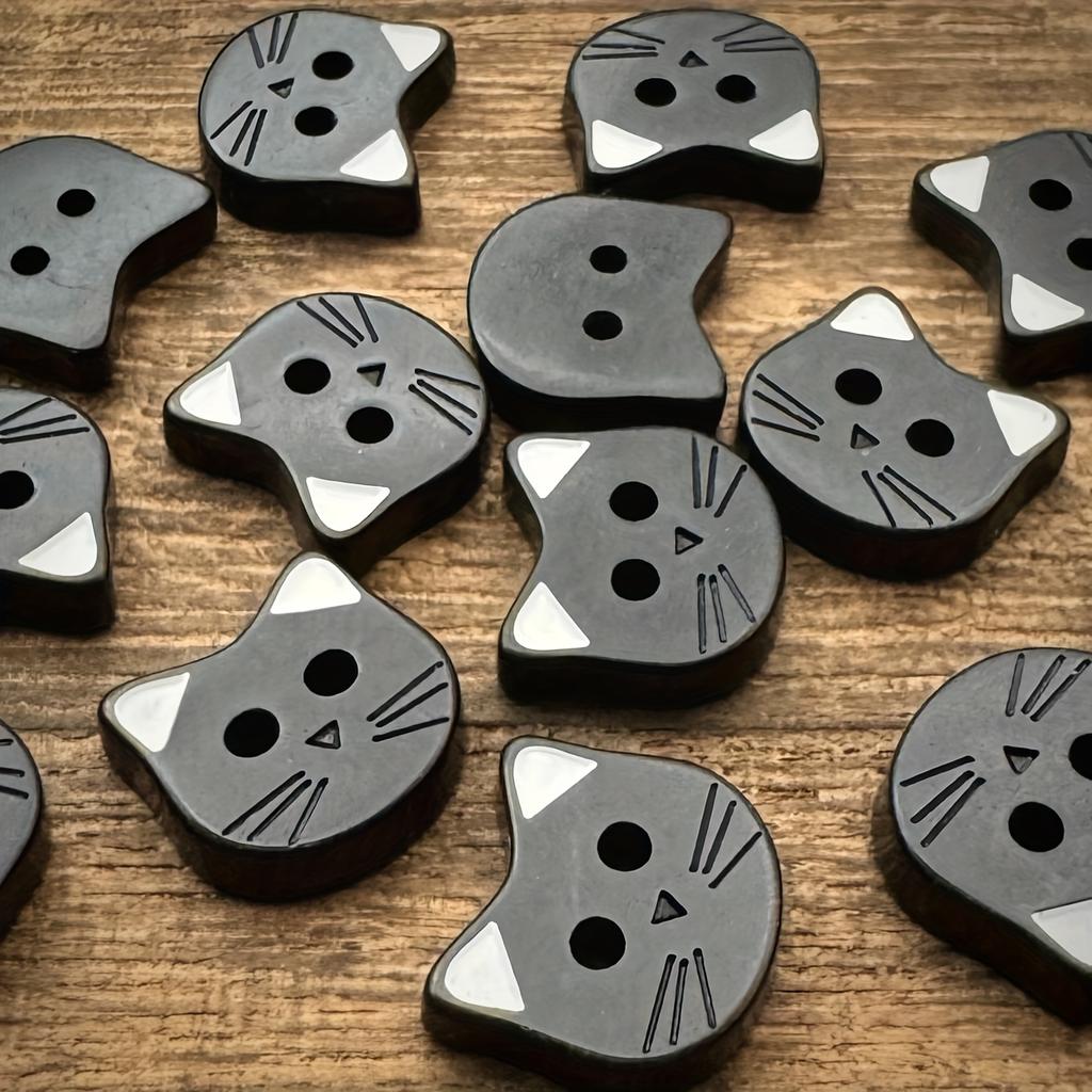 10/15pcs Cute Cartoon Cat Black & White Ears Resin Buttons Handmade Craft Accessories for Sewing,Knitting,and Crafting Projects