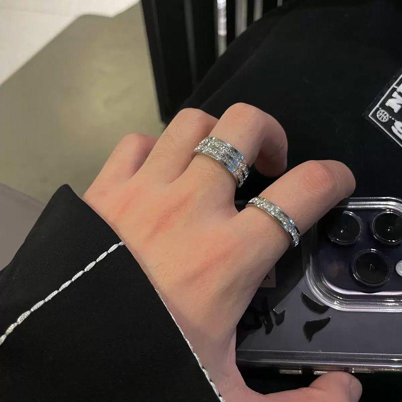 Non-Fading Full Diamond Titanium Steel Ring Ring Men Fashion Cold Hip Hop Niche Design Couple Index Finger Ring