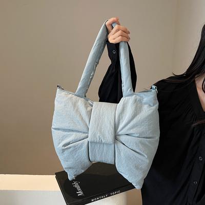 Nyl Puffer Schultertasche Damen Schleife Tragetasche Verstellbarer Riemen Damen Aufgeblasene Handtaschen Geldbörse Lässige Umhängetasche Messenger Bag Sac