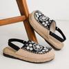 Women's Summer Baotou Linen Embroidered Sandals Flat Sole Non Slip Breathable Ethnic Style Dual Purpose Outdoor Half Slippers