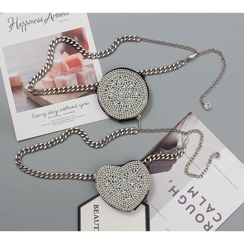 Mei Heavy Industry Sparkling Rhinestone Love Heart Chain Belt Bag - Trendy Nightclub Style