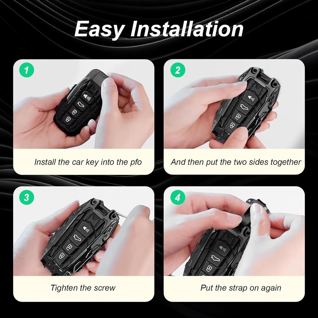 Metal Key Fob Cover Compatible With 2018- Toyota RAV4 Camry Corolla Avalon C-HR Prius GT86 Highlander Full Protection Key Case Shell 4 Keys Vacuum