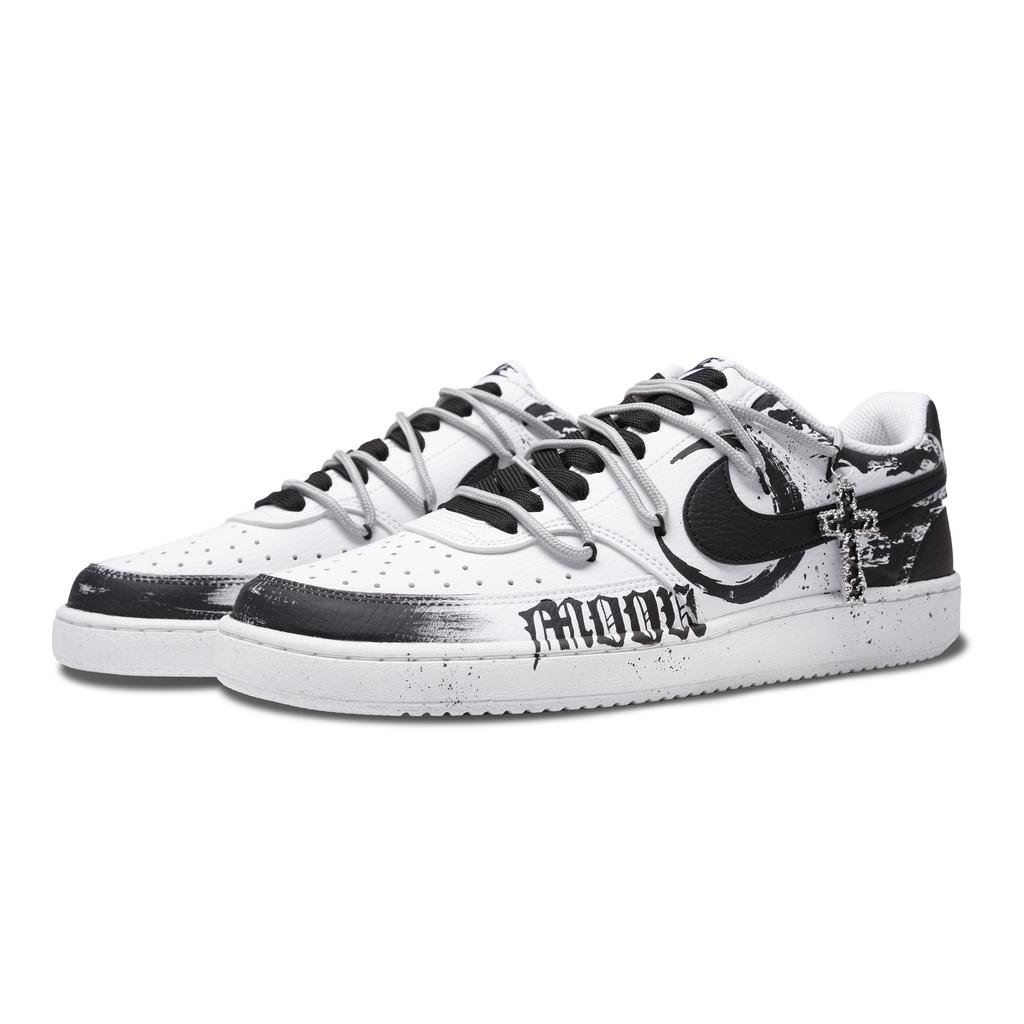 Nike Court Vision 1 Cavalerul Lunii Rezistente la Alunecare Rezistente la Abraziune Pantofi de Skateboard Joși Bărbați Negru Alb DH2987-101(Echipa348-)
