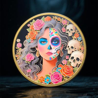Eternal Beauty, Half Face Beauty Skull, Metal, Painted Coins, Commemorative Medals, Handicrafts, Coins, Christmas Gift, Stocking Stuffers