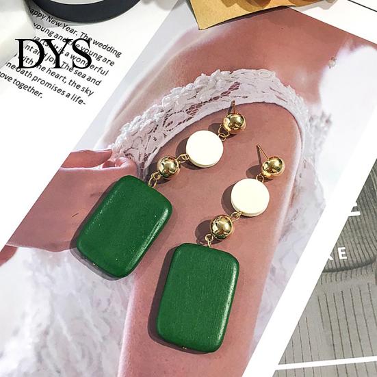 Statement DIY Wooden Geometric Square Round Dangle Jewelry Women Retro Earrings