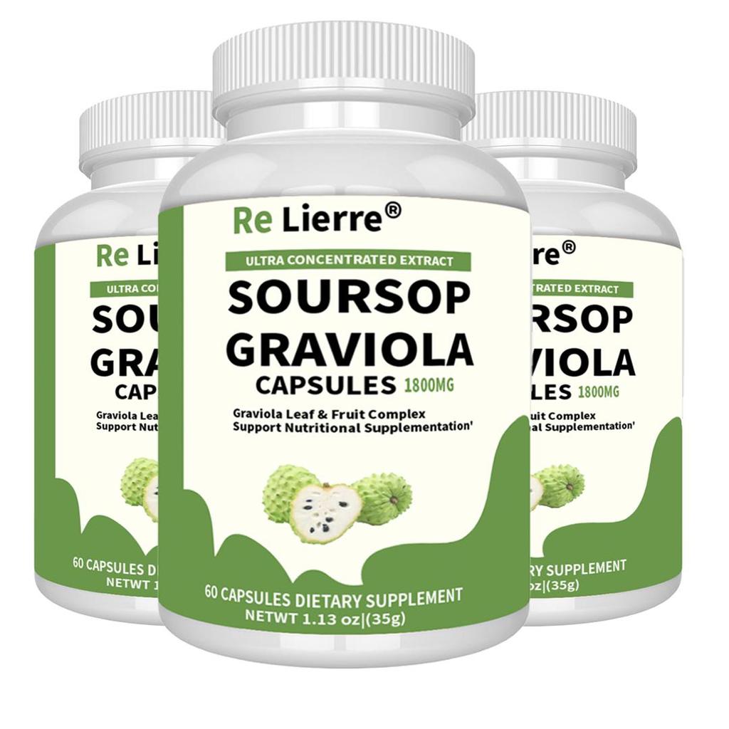 Re Lierre Soursop Capsules 1800mg | Leaf & Fruit Extract | Gluten-Free, Fiber & Vitamin C | Digestive & Intestinal Health Support | 60 count