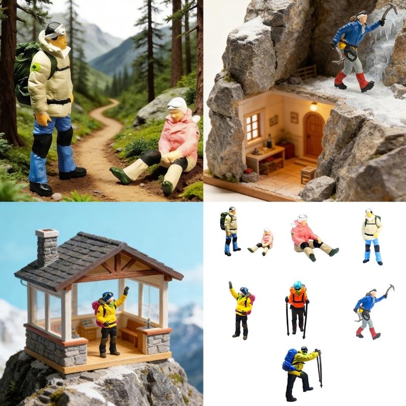 1:87 Scale Miniature Hiking Backpackers Rock Climbing Resin Figurines For Home Decors And Model Displays