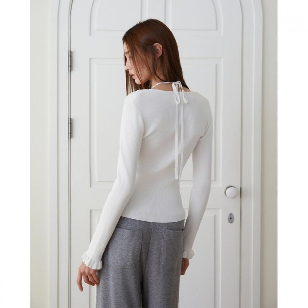 Square Neck Lace Trimming Knit Top  Es2okl04 