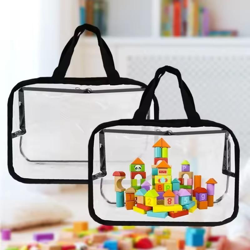 Transparent PVC Storage Bags Reusable Large Toy Building Blocks Travel Cosmetics Craft Supply Handbag Container with Zipper