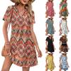 Women's Summer Casual V Neck Beach Dress Short Sleeve Loose Fit Vacation Tunic Lightweight Comfortable Fabric