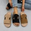 Large size retro slippers women's summer wear new matte leather shoes one word cool slippers flat bottom
