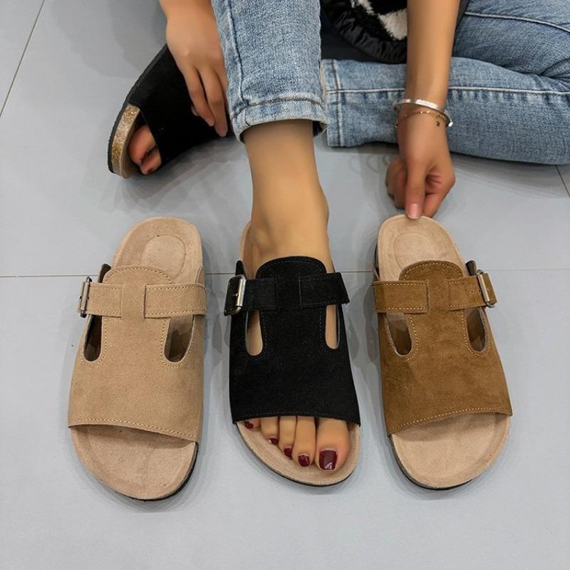 Large size retro slippers women's summer wear new matte leather shoes one word cool slippers flat bottom