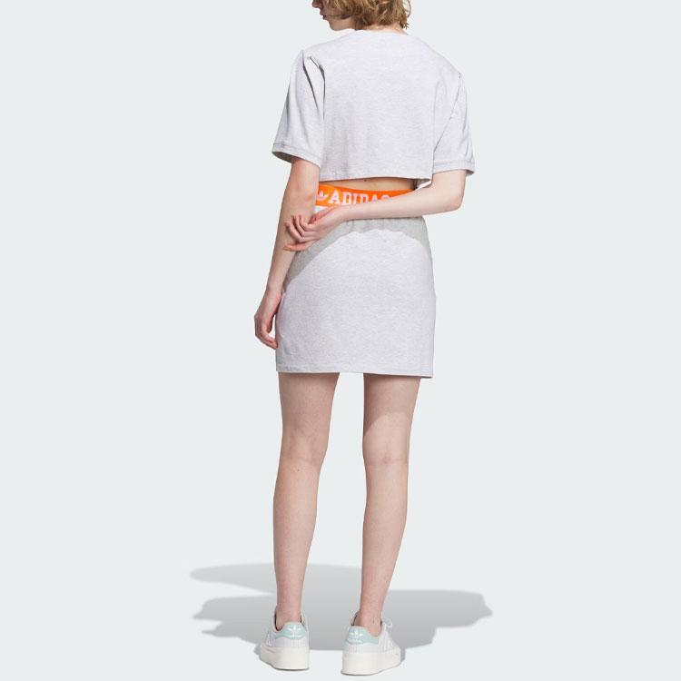 Adidas Originals Collegiate Dress Letter Logo Print Slim Fit Color Block Sports College Style Short Sleeve Dress Women Dresses Light-Gray IU4771