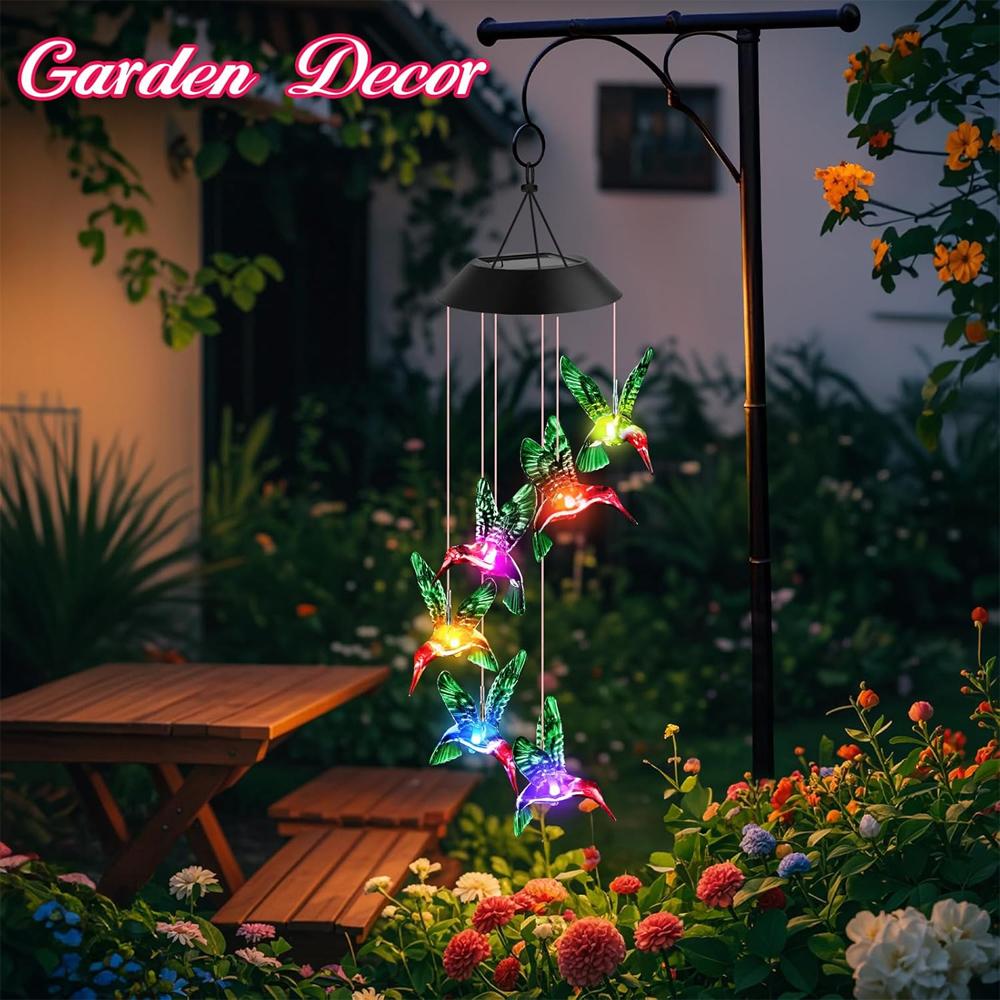 Hummingbird Wind Chimes Outdoor, Waterproof LED Wind Chime with Color Changing, Hanging Wind Chimes for Yard Party Garden Decor
