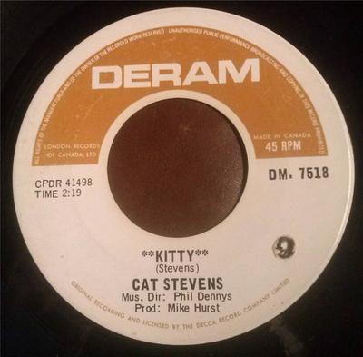 7inch Record CAT STEVENS  Kitty  Blackness Of The Night DM7518 DERAM Canada Rock Used