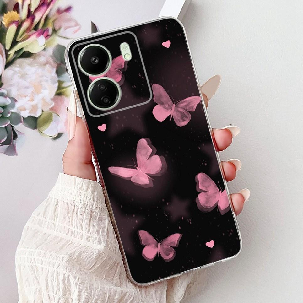 For Xiaomi Redmi 13C 5G 4G  Back Bumper Redmi 13 4G Colorful Butterfly Flower Painting Phone Case Transparent Soft TPU Silicone