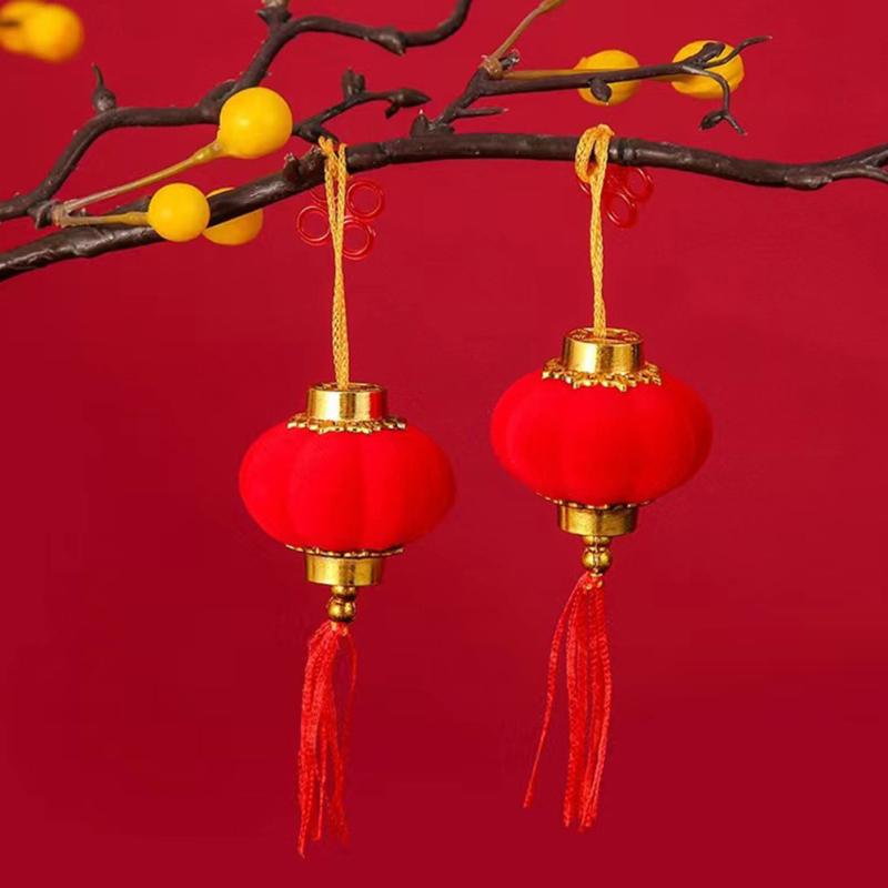 Portable Round Plush Red Lantern With Lanyard Chinese New Year Spring Festive Holiday Decoration