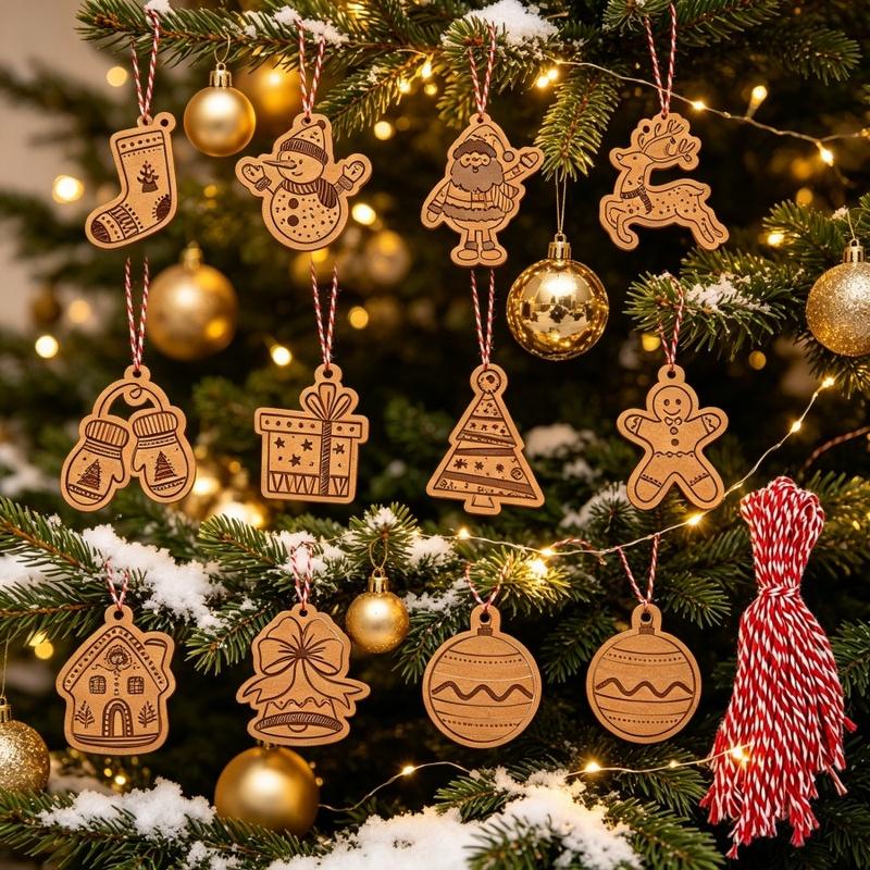 12pcs Christmas Kraft Paper Gift Tags Xmas Hang Tags with Twine Santa Snowman Elk Gift Label for Holiday Present Wrapping Decor