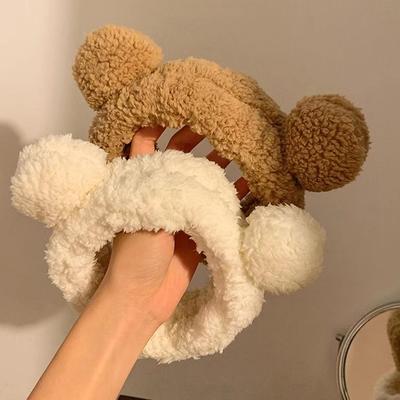 Velvet Animal Bear Ears Wash Makeup Pokrývka hlavy Chlpatá čelenka Roztomilá elastická
