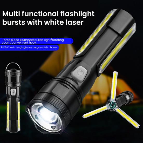 Multi-function Flashlight Zoom 5 Modes Adjustable Ultra Bright USB Rechargeable Portable Outdoor Camping Hiking Emergency Handheld Torch Lamp