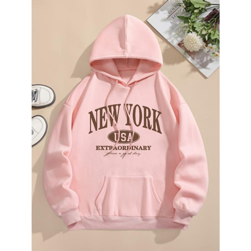 Kapuzenpullover mit Buchstabenaufdruck, Langarm-Freizeit-Kapuzensweatshirt mit Kordelzug für Winter & Herbst, Damenbekleidung