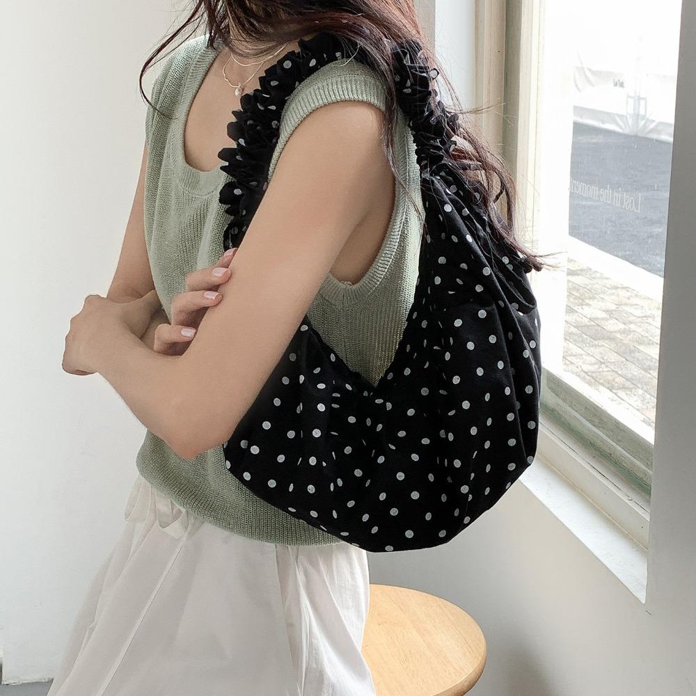 

Dumpling Bag Polka Dot Pleated Bag Lightweight Lace Crossbody Bag Drawstring Shoulder Bag Daily чёрный