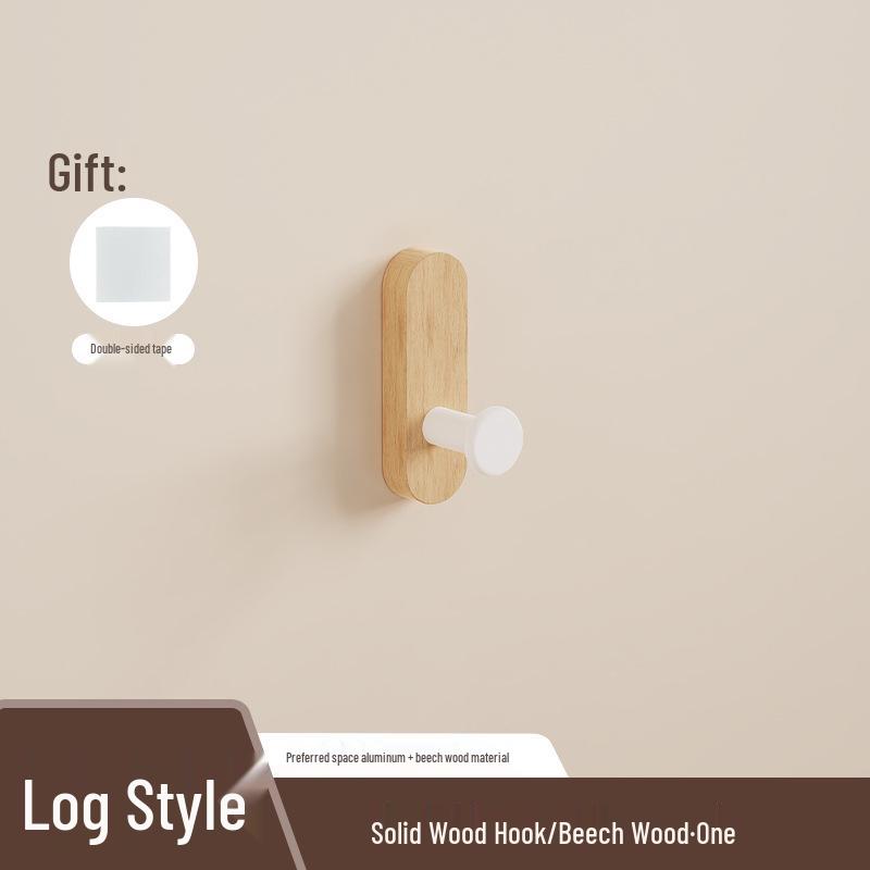 Walnut Adhesive Clothes Hook - Punch-Free, Solid Wood Door Hanger