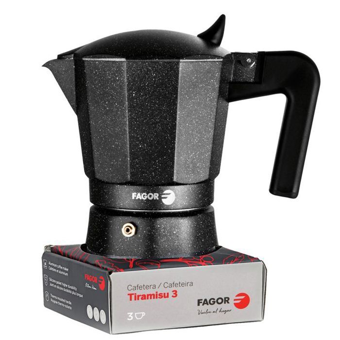 Cafetière Expresso Italienne En Aluminium, 6 Tasses De Café, Vitrocérame, Gaz FAGOR Tiramisú Noir 00413