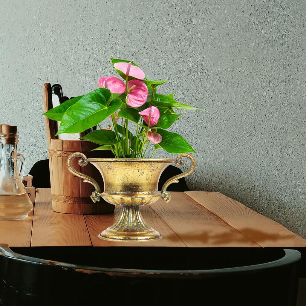 EXCEART Rustic Farmhouse Metal Flower Pot Antique Urn Planter Pedestal Vase Distressed Metal Vase Tall Trumpet Fancy Arrangement Pots for Centerpiece