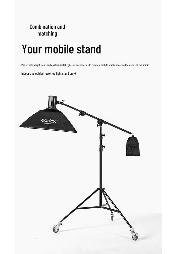 Photography Telescopic 1.5M Boom Arm with Adjustable Wheel and Top Light Support